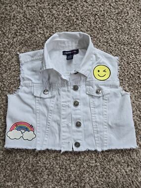 LIMITED TOO Girls Size 10 Cropped White Denim Vest Sleeveless Frayed Hem Fun